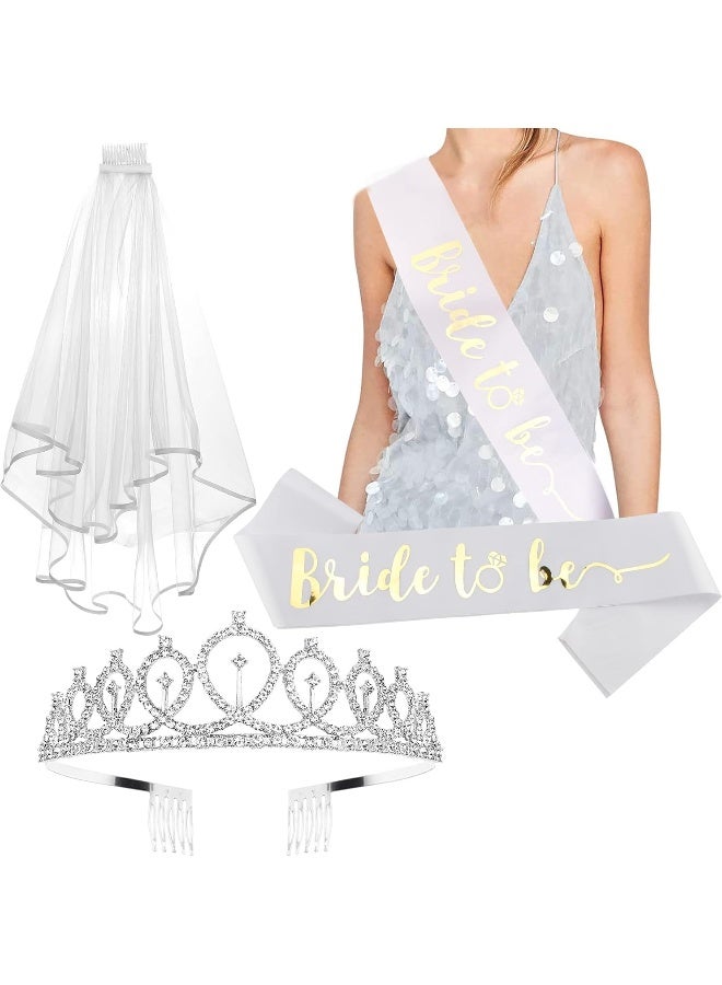 CIEHER CIEHER Crystal Crown + Bride to Be Sash + Veil Set, Bachelorette Party Bridal Shower Decorations  - Image 1