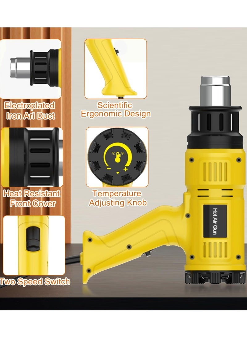 Heat Gun, 2000W Professional Hot Air Gun 60℃ -600 ℃ Variable Temperature Control, 7 Accessories for Shrink Pipe, 2-Temp Setting, Overload Protection, Fast Heating - Image 5
