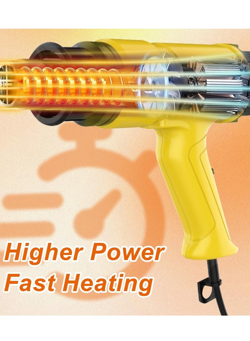 Heat Gun, 2000W Professional Hot Air Gun 60℃ -600 ℃ Variable Temperature Control, 7 Accessories for Shrink Pipe, 2-Temp Setting, Overload Protection, Fast Heating - Image 3