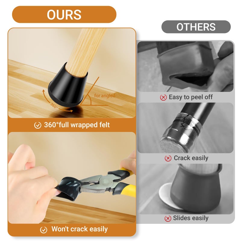 Meldel 24 PCS Silicone Chair Leg Floor Protectors Extra Small(0.6"-0.8") Rubber Felt Furniture Pads Chair Legs Caps/Covers for Hardwood Floors, Tile from Scratches & Reduce Noise - Round, Black - Image 4