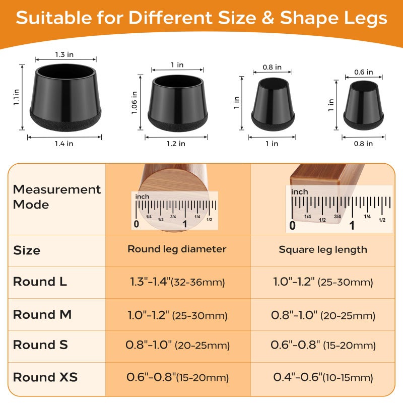 Meldel 24 PCS Silicone Chair Leg Floor Protectors Extra Small(0.6"-0.8") Rubber Felt Furniture Pads Chair Legs Caps/Covers for Hardwood Floors, Tile from Scratches & Reduce Noise - Round, Black - Image 2