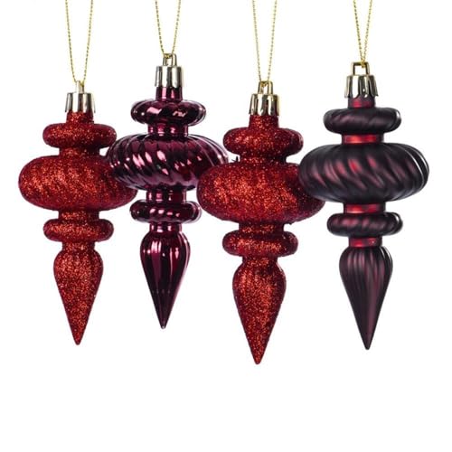 Vickerman 4" 4-Finish Finial Christmas Ornaments in Burgundy Red (Set of 8) - Image 3