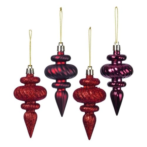 Vickerman 4" 4-Finish Finial Christmas Ornaments in Burgundy Red (Set of 8) - Image 5