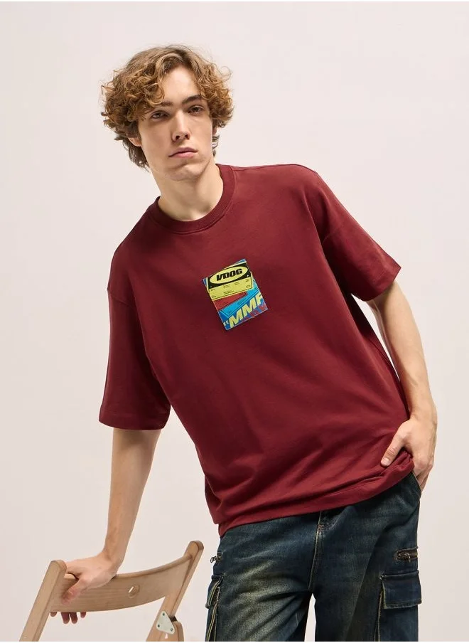 THE BEAR HOUSE Men's Red Oversize Graphic Printed Crew Neck T-shirt Perfect For Casual Wear, Gym, Travel, Or Layering Stylish And Versatile Essential For Every Wardrobe