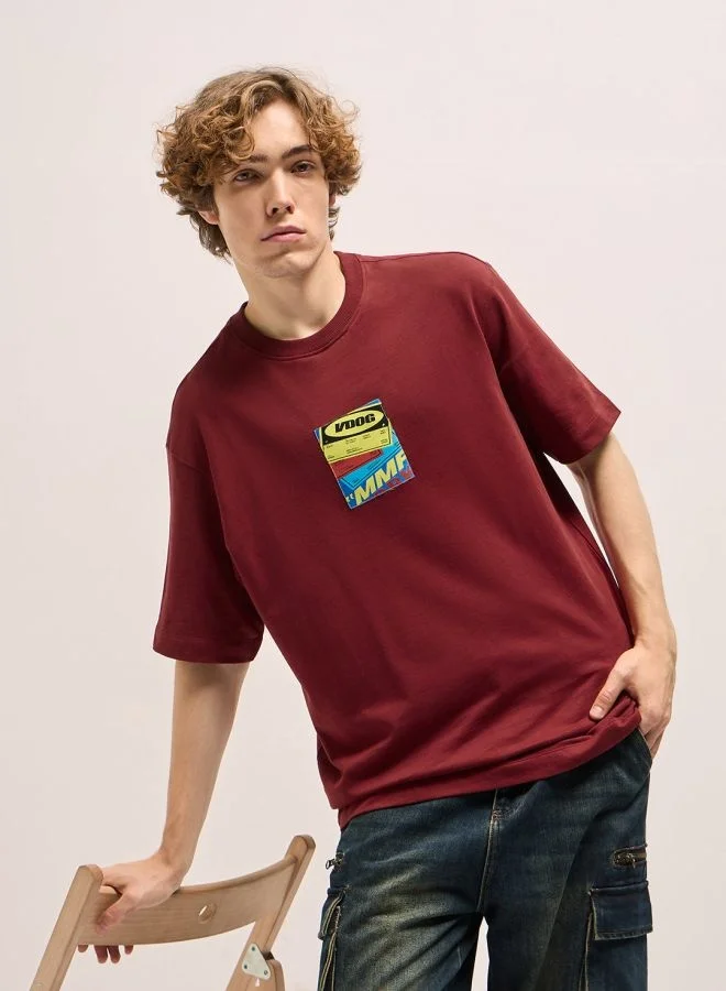 THE BEAR HOUSE Men's Red Oversize Graphic Printed Crew Neck T-shirt Perfect For Casual Wear, Gym, Travel, Or Layering Stylish And Versatile Essential For Every Wardrobe