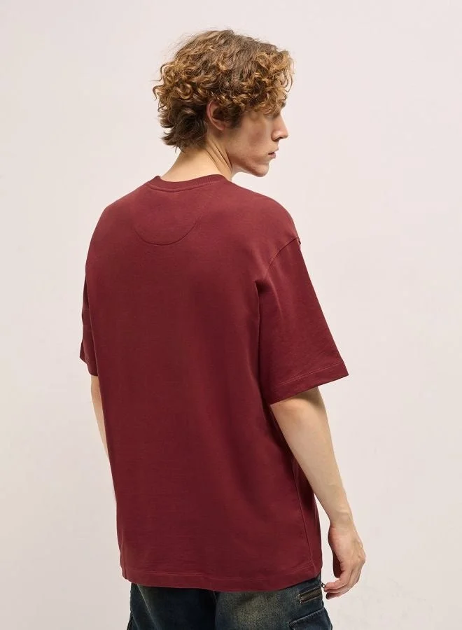 THE BEAR HOUSE  Men's Red Oversize Graphic Printed Crew Neck T-shirt Perfect For Casual Wear, Gym, Travel, Or Layering Stylish And Versatile Essential For Every Wardrobe for Men | Best Price UAE