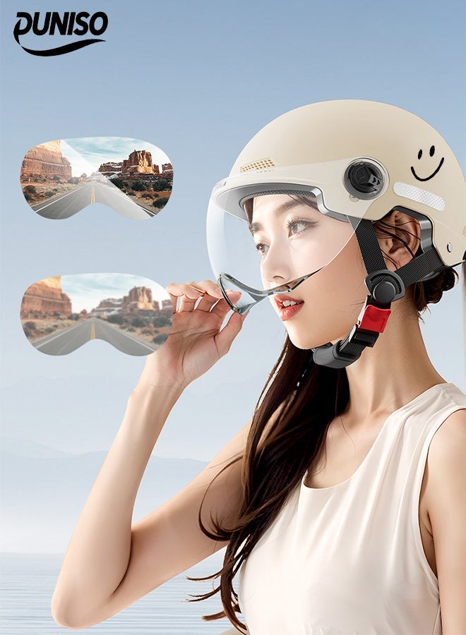 DUNISO Open Face Helmet, Scooter Helmet With Detachable Goggles, Adjustable Head Circumference, Shock And Fall Resistant, Comfortable And Breathable，Suitable For Both Men And Women  - Image 1
