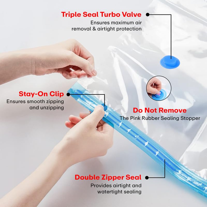 PRIME PICK Vacuum Storage Bags Hand Pump Compression Organizer Space Saving Multi Purpose Use Durable Plastic Clothes Bedding Travel Blue Pack Of 5 Assorted Sizes Small Medium Large - Image 4