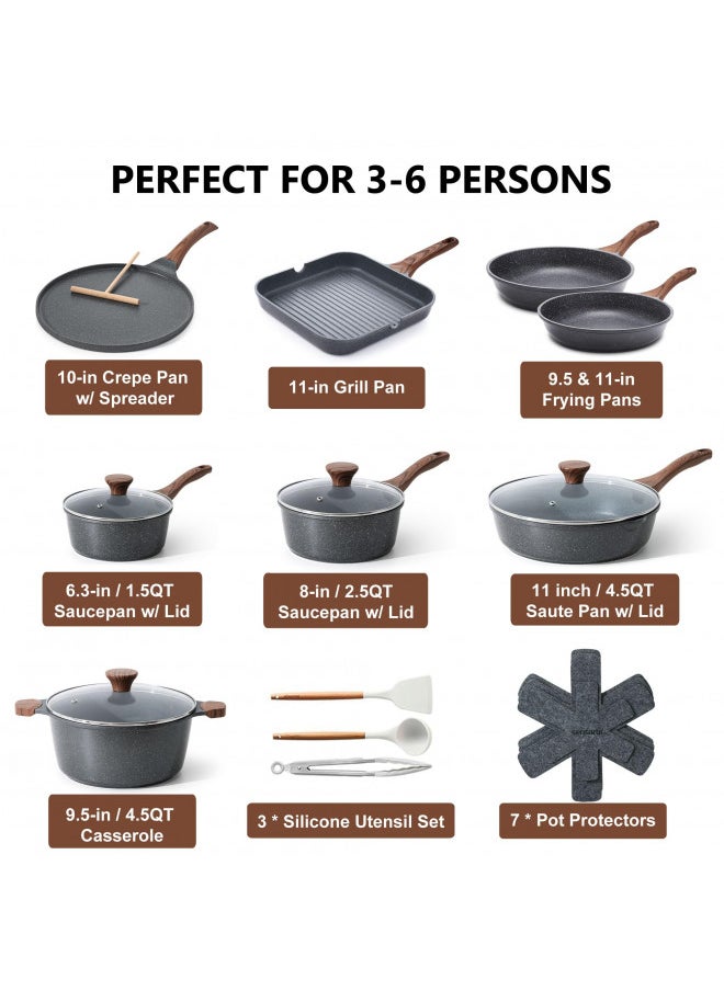 Sensarte SENSARTE Nonstick Cookware Set 23-Piece, Non Stick Pots and Pans Set with Swiss Granite Coating, Non-toxic Kitchen Cooking Set, Stay-Cool Handles, PFOA Free  - Image 1