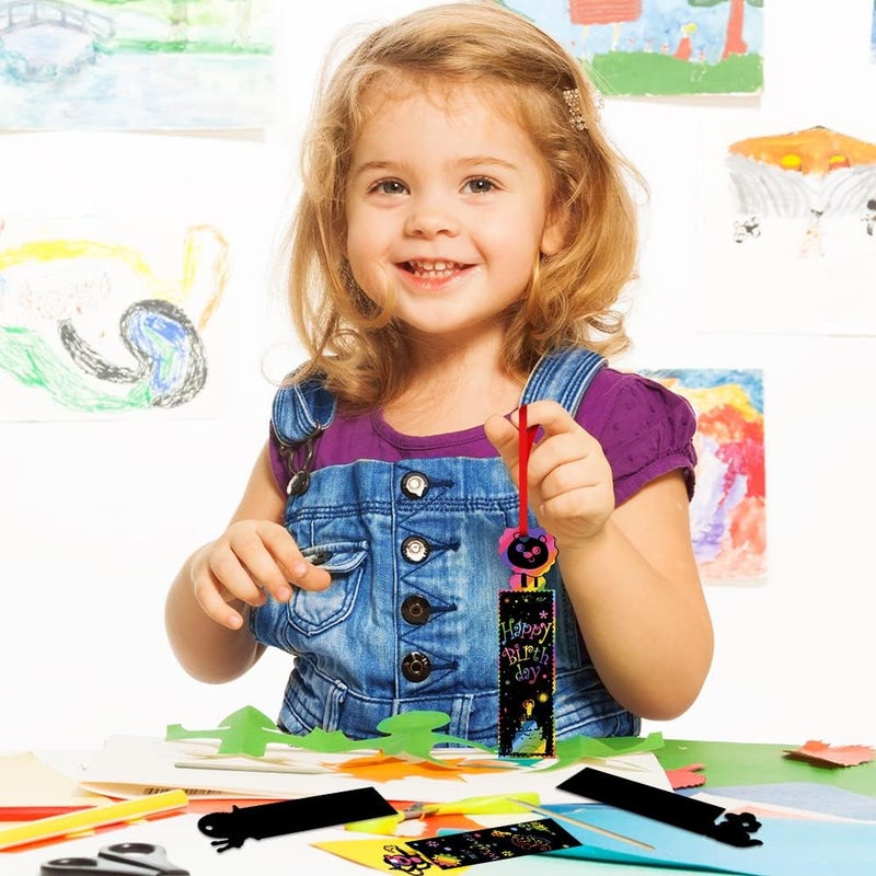 Vicloon Scratch Bookmarks, 48 x Scratch Off Cards, Scratch Paper Bookmarks with Wooden Pencils and Ribbons for Birthday DIY Children's Games - Image 5