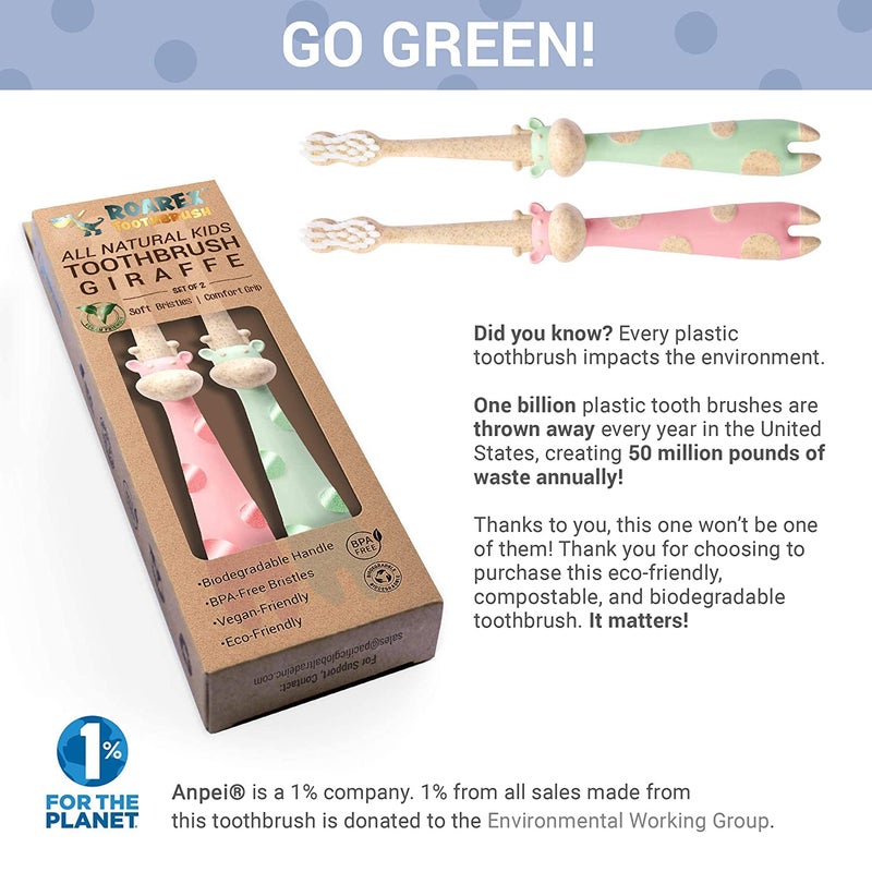 ANPEI ROARex Vegan Eco Friendly All Natural Kids Toothbrush Made from Plants â€“ Sweet Baby Giraffe | 100% Biodegradable and Compostable | 1% for The Planet Product - Image 5