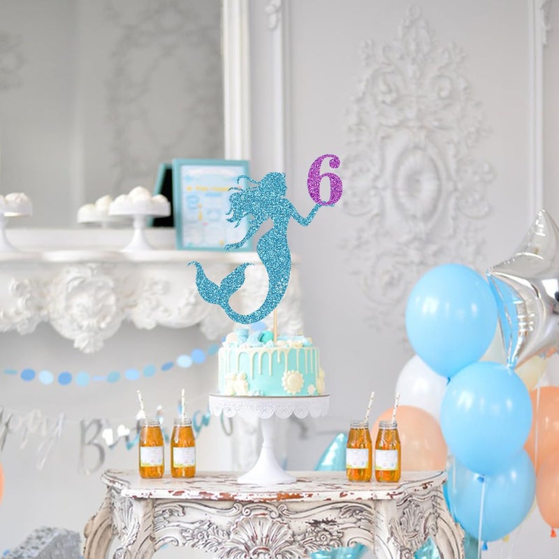 Yetxel Mermaid 6 Cake Topper  Happy 6th Birthday Cake Decor for Baby Girl  Little Mermaid Birthday Party Decoration  Under the Sea Themed Party Supplies  Happy Mermaid's 6th birthday cake top hat - Image 4
