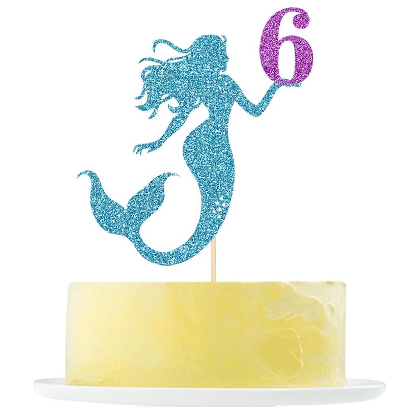 Yetxel Mermaid 6 Cake Topper  Happy 6th Birthday Cake Decor for Baby Girl  Little Mermaid Birthday Party Decoration  Under the Sea Themed Party Supplies  Happy Mermaid's 6th birthday cake top hat - Image 1
