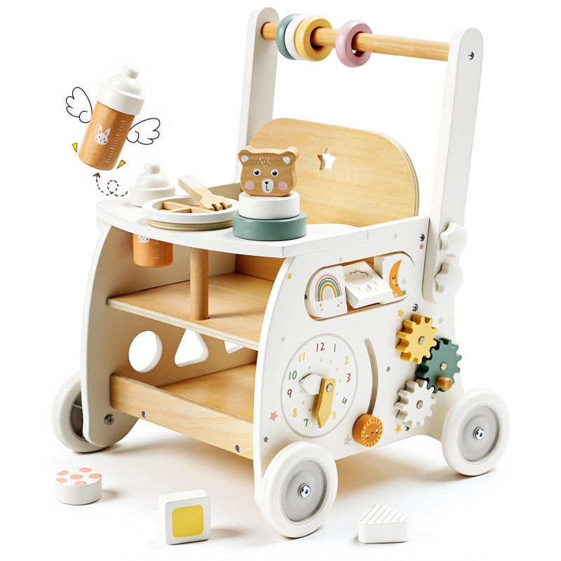 labebe Wooden Baby Walker, Baby Push Walker Doll Stroller, Push Activity Walker for Kids 18M+, Adjustable Speed Learning Walking with Wheels, Birthday Gift for Girls Boys Ages 1-3 - Image 1