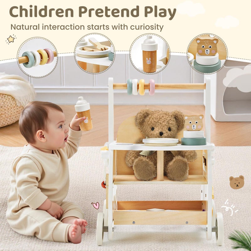 labebe Wooden Baby Walker, Baby Push Walker Doll Stroller, Push Activity Walker for Kids 18M+, Adjustable Speed Learning Walking with Wheels, Birthday Gift for Girls Boys Ages 1-3 - Image 4