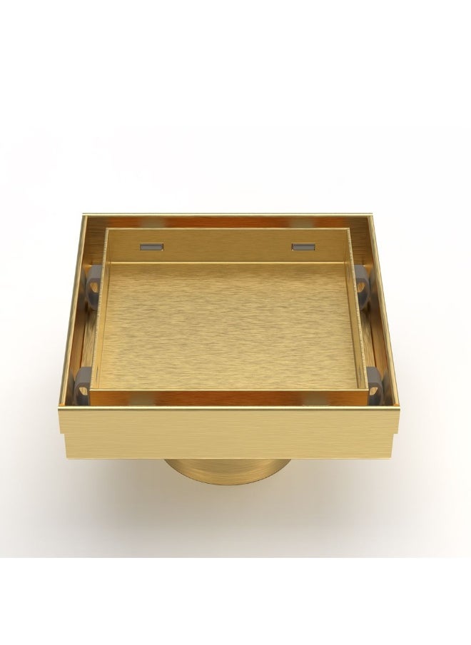 DANUBE HOME Milano Concealed Floor Drain Msd-10Tc Gold 10X10 Ss304 | Stainless Steel Floor Drain | Floor Water Drain Filter Hair Catcher Strainer For Toilet Bathroom Washroom - Gold  - Image 2
