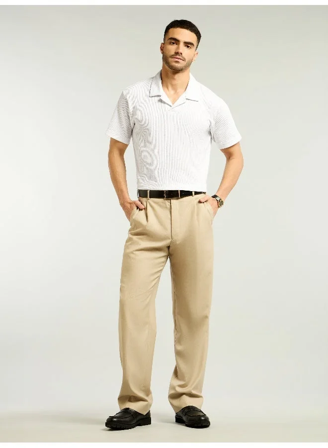 Beyoung White Lapel Collar Polo T-Shirt