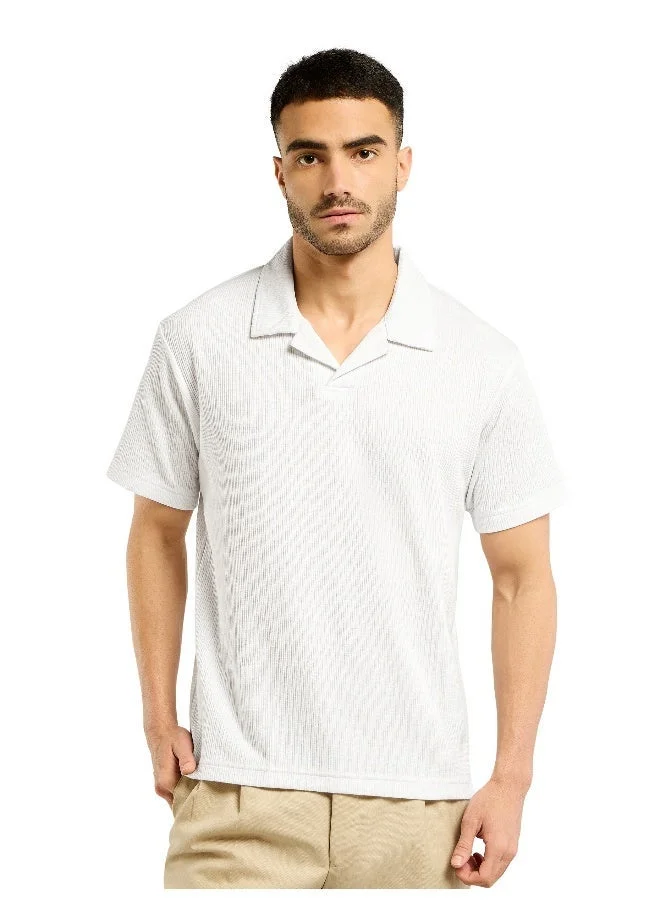 Beyoung White Lapel Collar Polo T-Shirt