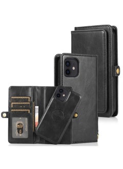 Case Cover For iPhone 12 mini Multiple Card Slots Detachable Magnetic Horizontal Flip Leather Case with Card Slots & Holder & Wallet  Black