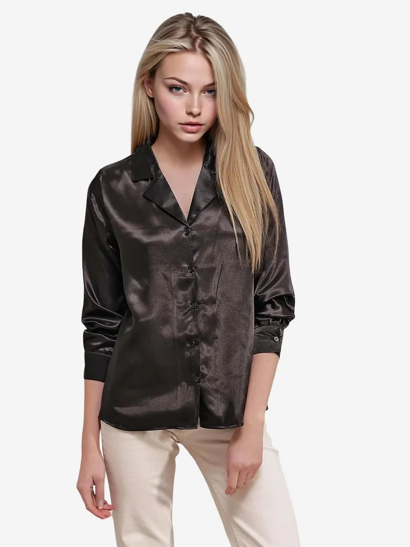 بيغ دارت قميص ساتان بأكمام طويلة وإغلاق بأزرار