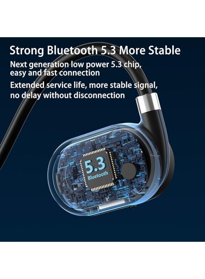 Open-back earbuds, air conduction headphones, Bluetooth 5.3, touch-sensitive wireless headphones, 10 hours of playback time, sweat-resistant sports headphones, suitable for running, cycling and working out (black). - Image 2
