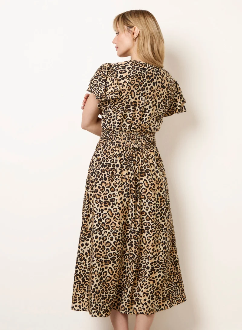 بلو فانيلا Animal Double Frill Shirred Waist Midi Dress
