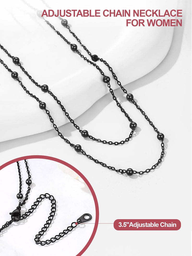 FOCALOOK Satellite Choker Necklace for Women Beaded Chain Double Layered Necklace Gothic Black Metal Boho Necklaces for Women - Image 3