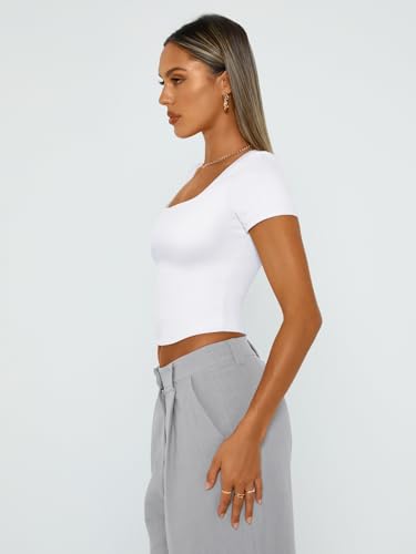 Trendy Queen Tshirts Shirts for Women Double Lined Going Out Crop Tops 2025 Spring Summer Workout Y2k Clothes Beach Fashion White L - Image 3