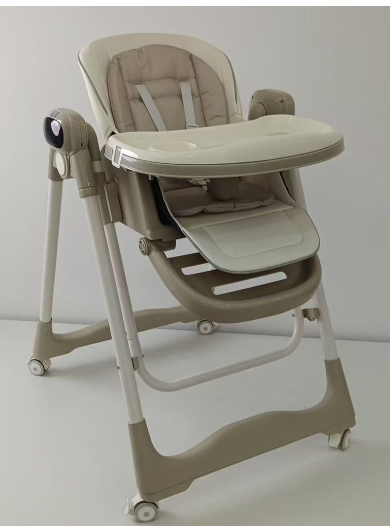 2-in-1 Electrical Baby Swing & Highchair with 5-Level Height, Wheels, and Leather Seats - Image 3