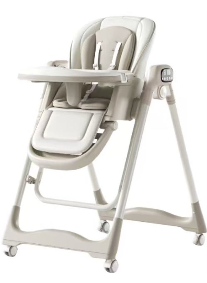 2-in-1 Electrical Baby Swing & Highchair with 5-Level Height, Wheels, and Leather Seats - Image 4
