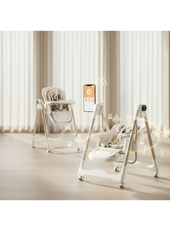 2-in-1 Electrical Baby Swing & Highchair with 5-Level Height, Wheels, and Leather Seats - Image 1