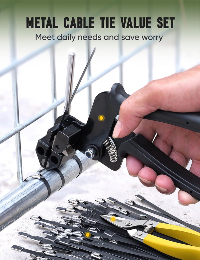 XUTTUM Metal Cable Ties Black 150 Pcs 11.8 Inch  With Special Fastening And Cutting Tools  Multi-Purpose Stainless Steel Cable Ties  Suitable For Vehicles  Farms  Fences  Pipe Bundling And Other Scenes - Image 3