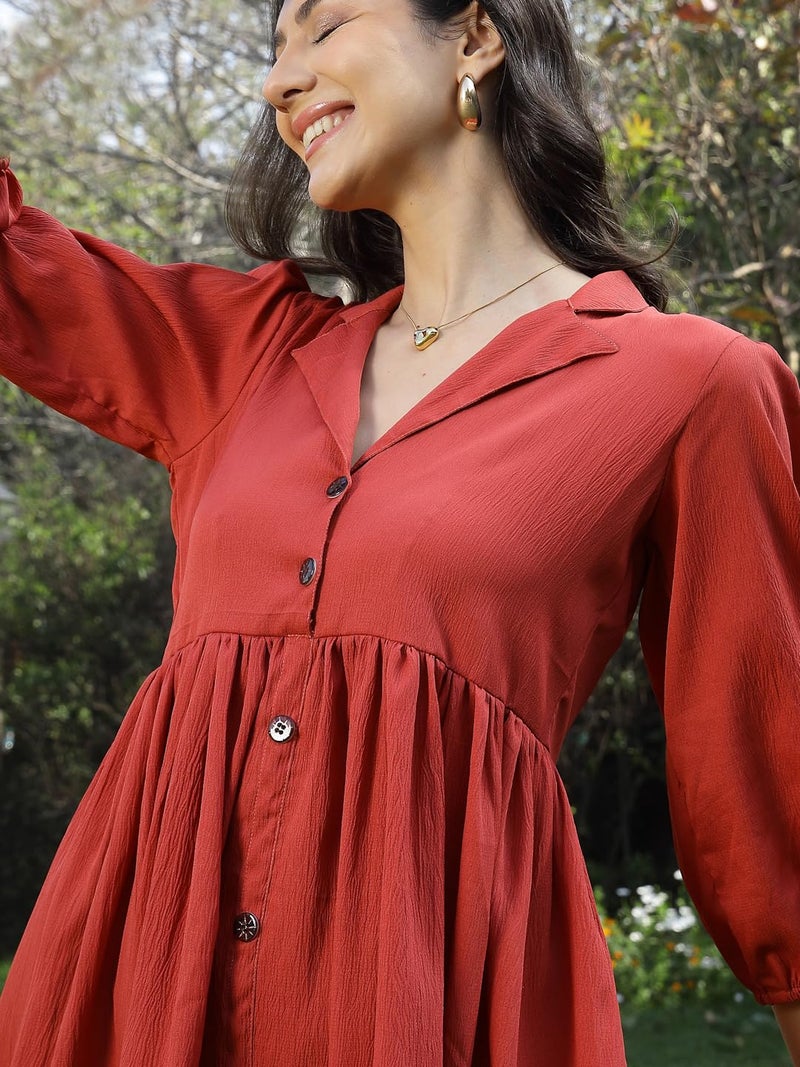 Stylum Women's Solid Italian Crepe Flared Dress Rust - Image 4