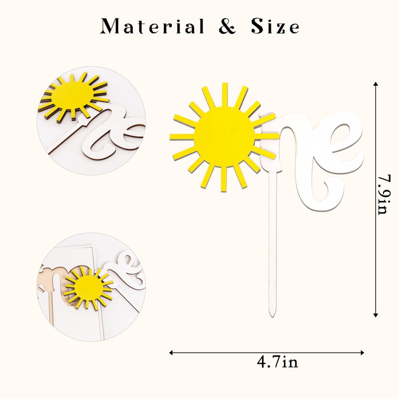 MUWEOL Sun One Cake Topper - Sun Themed First Birthday Party Wooden Cake Topper Sunshine Themed Party Decorations One Sun Birthday Party Supplies - Image 2