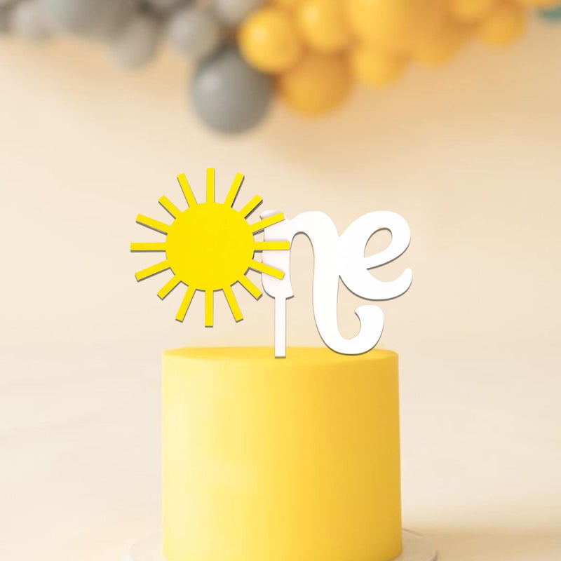 MUWEOL Sun One Cake Topper - Sun Themed First Birthday Party Wooden Cake Topper Sunshine Themed Party Decorations One Sun Birthday Party Supplies - Image 1