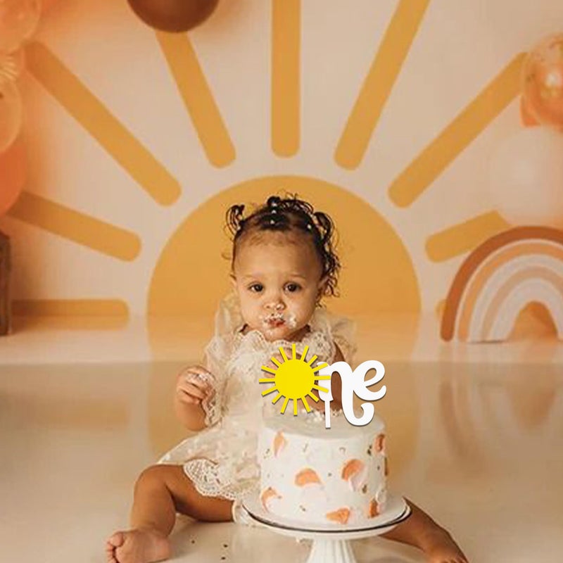 MUWEOL Sun One Cake Topper - Sun Themed First Birthday Party Wooden Cake Topper Sunshine Themed Party Decorations One Sun Birthday Party Supplies - Image 4