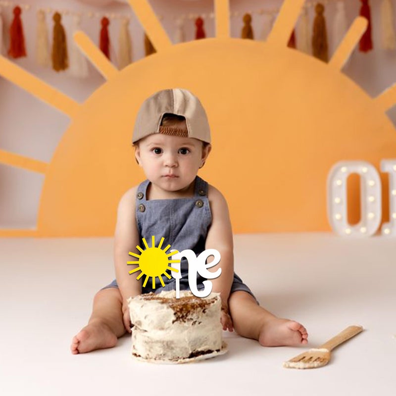 MUWEOL Sun One Cake Topper - Sun Themed First Birthday Party Wooden Cake Topper Sunshine Themed Party Decorations One Sun Birthday Party Supplies - Image 3