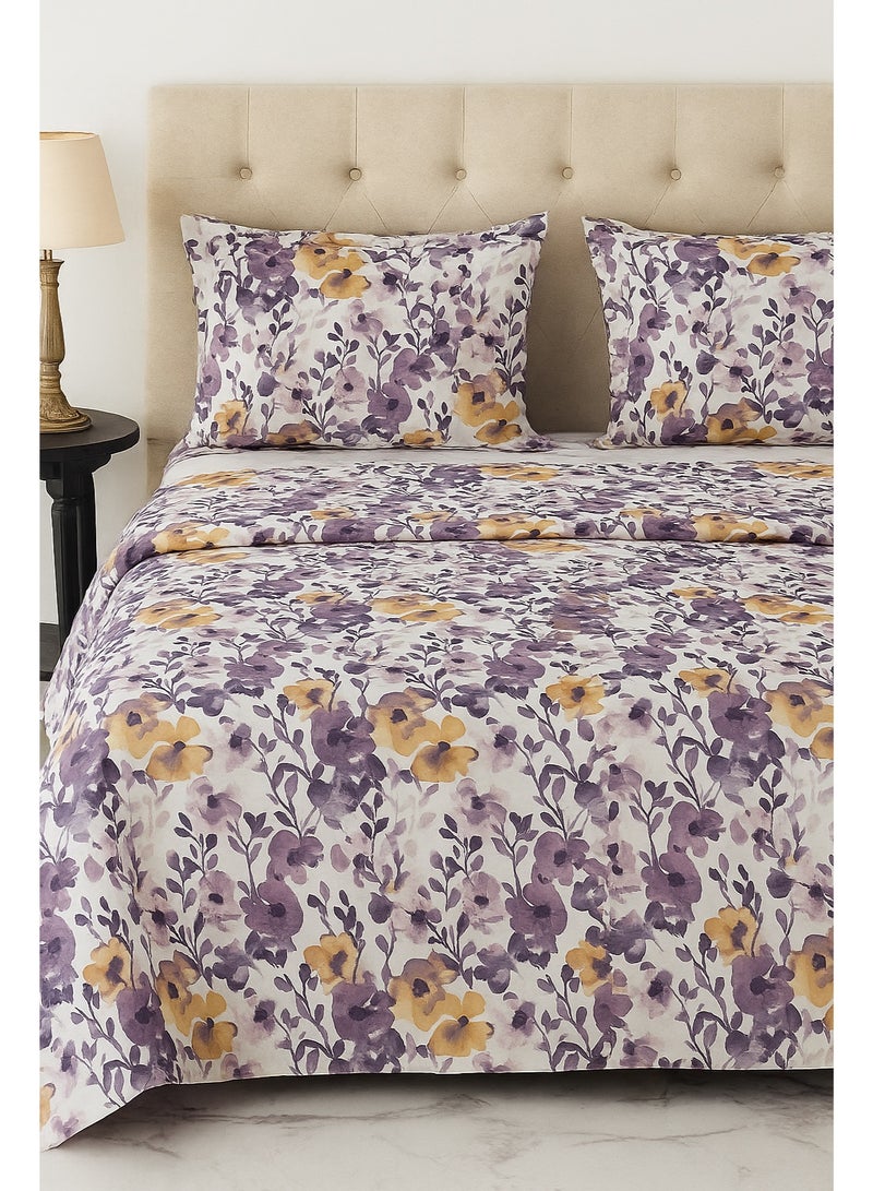 3 Pieces Flat Bedsheet Set with Floral Pattern King Size Bed Pillow Cover Set with 1 Bedsheet  2 Pillow - Image 4