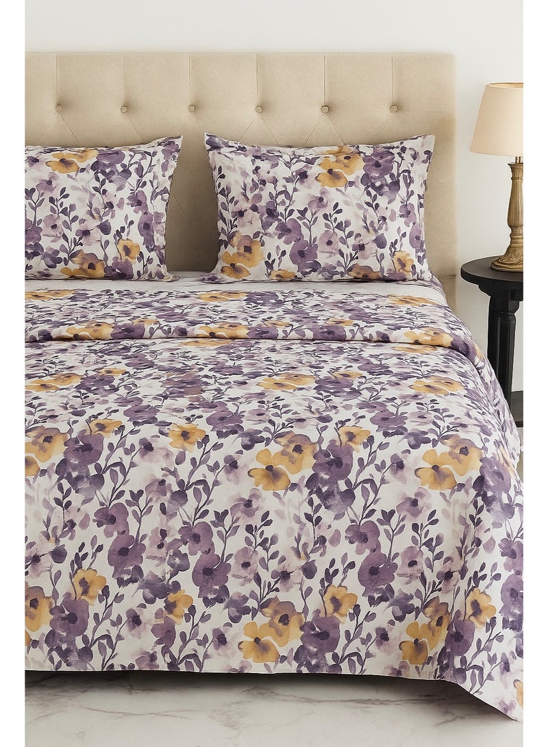 3 Pieces Flat Bedsheet Set with Floral Pattern King Size Bed Pillow Cover Set with 1 Bedsheet  2 Pillow - Image 1