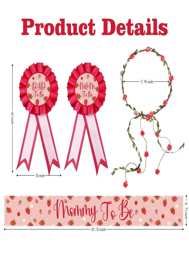 ELEFOCUS Strawberry Mom to Be Sash for Baby Shower Decorations, Dad to Be Corsage and Flower Crown Headband Set, Berry Sweet Baby Shower Sash for Gender Reveal, Party Favors, Pregnancy Props Keepsake - Image 2