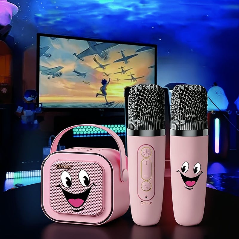 Portable Wireless Karaoke Speaker With 2 Microphones LED Colorful Light Birthday Party Gifts Black - Image 2