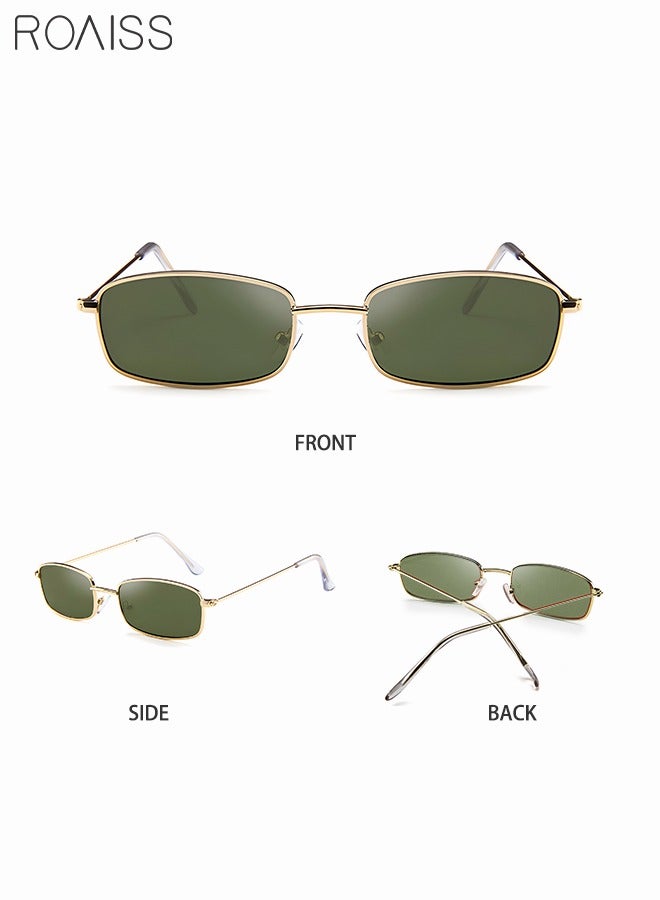 roaiss 2 Pack Vintage Narrow Rectangle Sunglasses UV400 Protection Trendy Eyewear for Men Women Outdoor Party Street Photography Black Grey and Gold Green  - Image 5