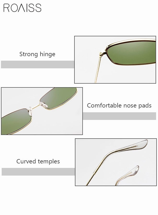 roaiss 2 Pack Vintage Narrow Rectangle Sunglasses UV400 Protection Trendy Eyewear for Men Women Outdoor Party Street Photography Black Grey and Gold Green  - Image 3