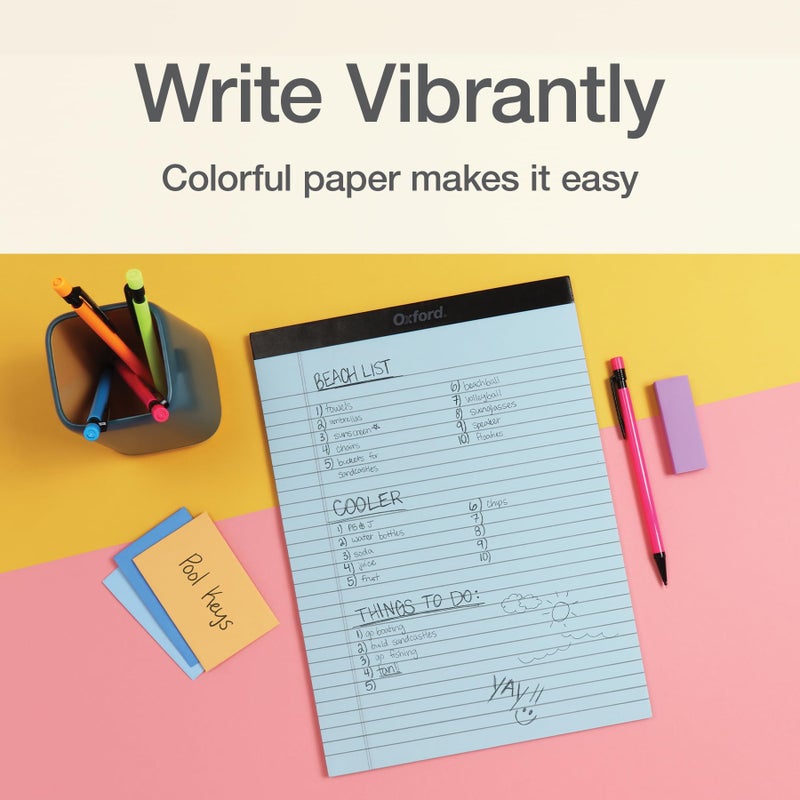 Oxford Color Writing Pads, Wide Rule, Small Legal Pads, Writing Pads, Notebooks for School and Office, 4 Assorted Colors: 2 Pink, 2 Purple, 1 Blue, 1 Green, 8.5 inch x 11.75 inch (1017038) - Image 4