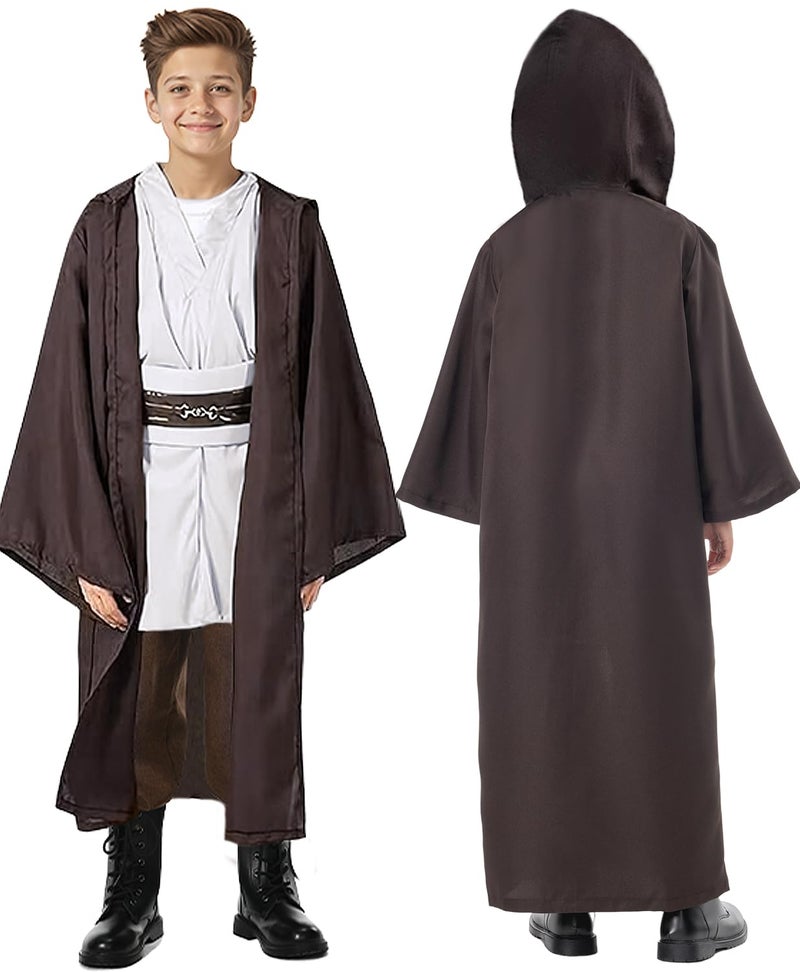 Cosplaysky Kids Cosplay Outfit Costume Cloak Robe Tunic Hooded Uniform Black and Brown Halloween - Image 4