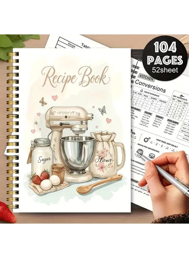 Vintage Recipe Notebook 50 Page Kitchen Journal Meal Planner Organizer 5.5x8.3 Retro Cookbook For Home Chefs - Image 1