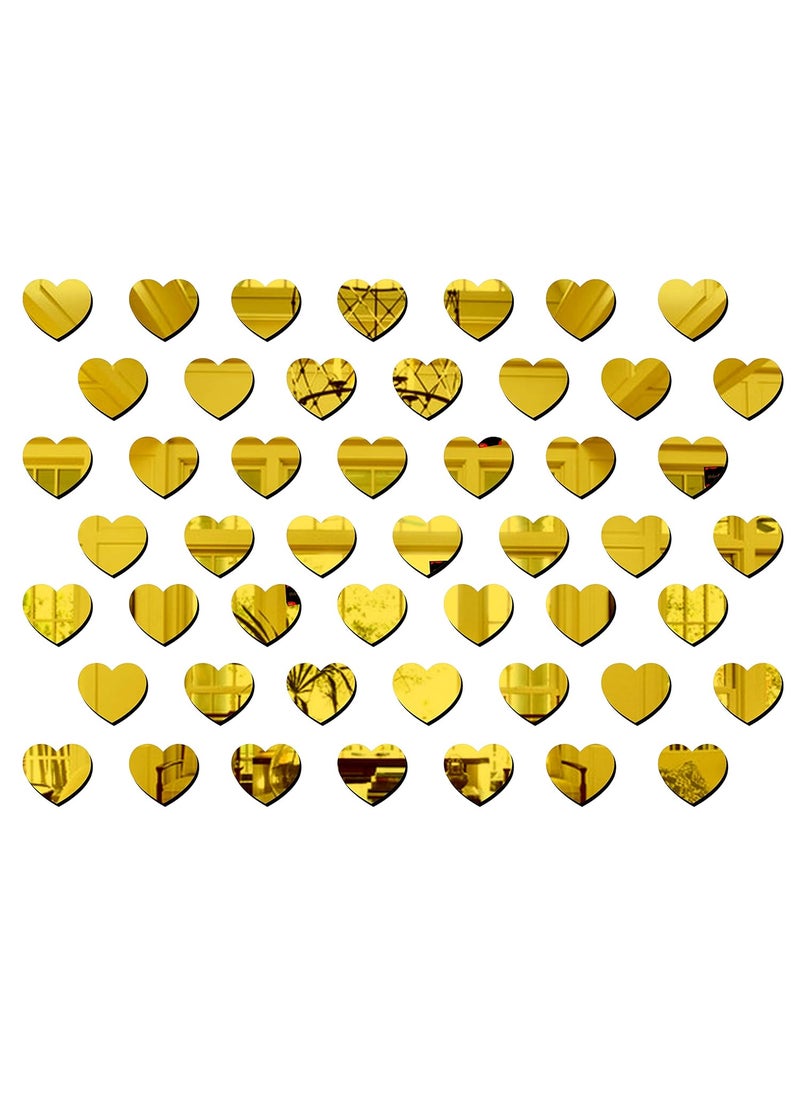 Bikri Kendra Bikri Kendra Hearts Golden 50 Decorative Mirror Stickers for Wall Wall Mirror Stickers 3D Acrylic Stickers Wall Stickers for Hall Room Bed Room Kitchen Living Room Kids Room 
