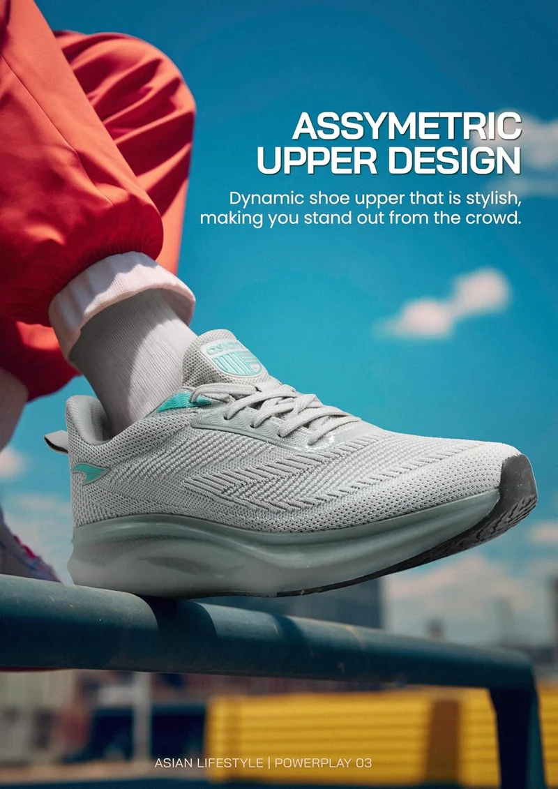 Asian Light Grey and Firozi Running Shoes for Men and Boys