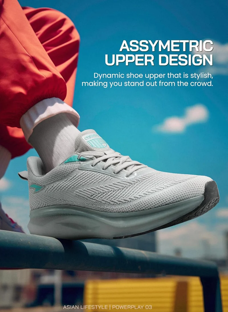 Asian  Light Grey and Firozi Running Shoes for Men and Boys for Men | Best Price UAE