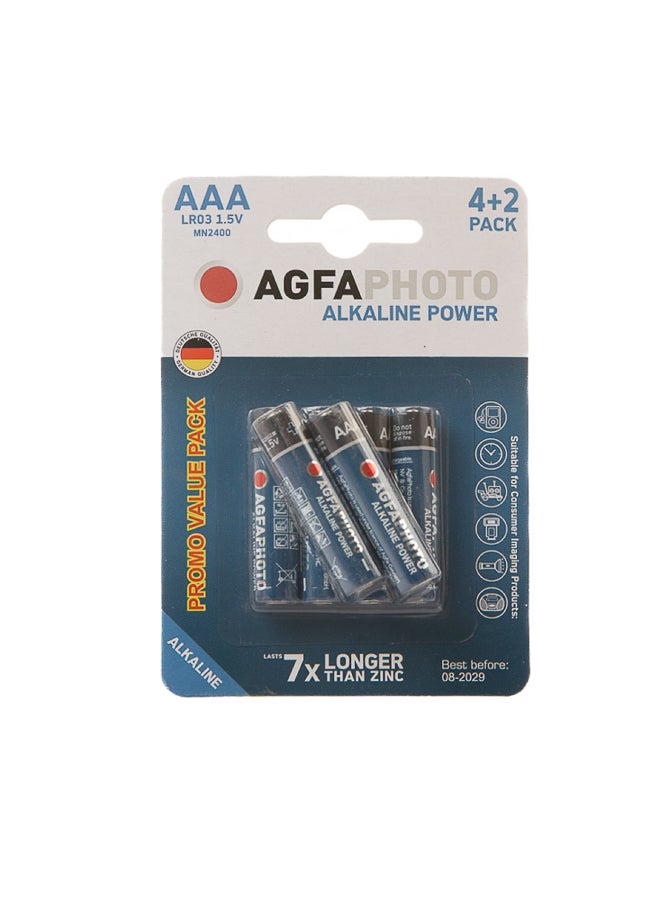 أجفافوتو بطاريات AAA ألكالاين عبوة 6 LR03 – طاقة تدوم طويلا، مقاومة للتسرب، أداء موثوق في درجات الحرارة القصوى | aaa بطاريات — اجفافوتو - Image 1
